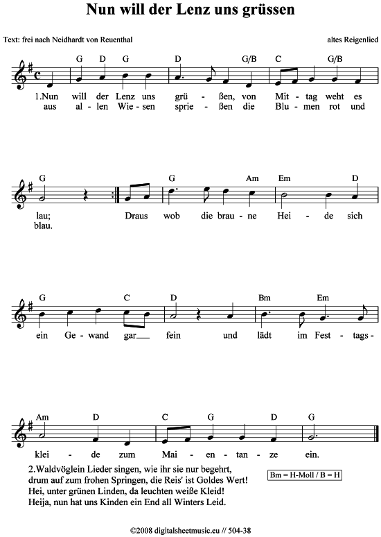 Nun Will Der Lenz Uns Grüßen Akkorde Nun will der Lenz uns grüssen - sheet music by altes Reigenlied - 504