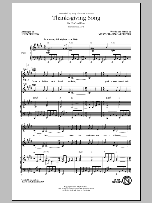 Produktgalerie: Seite 1 von 1 Thanksgiving Song (arr. John Purifoy), Mary Chapin Carpenter, Chor