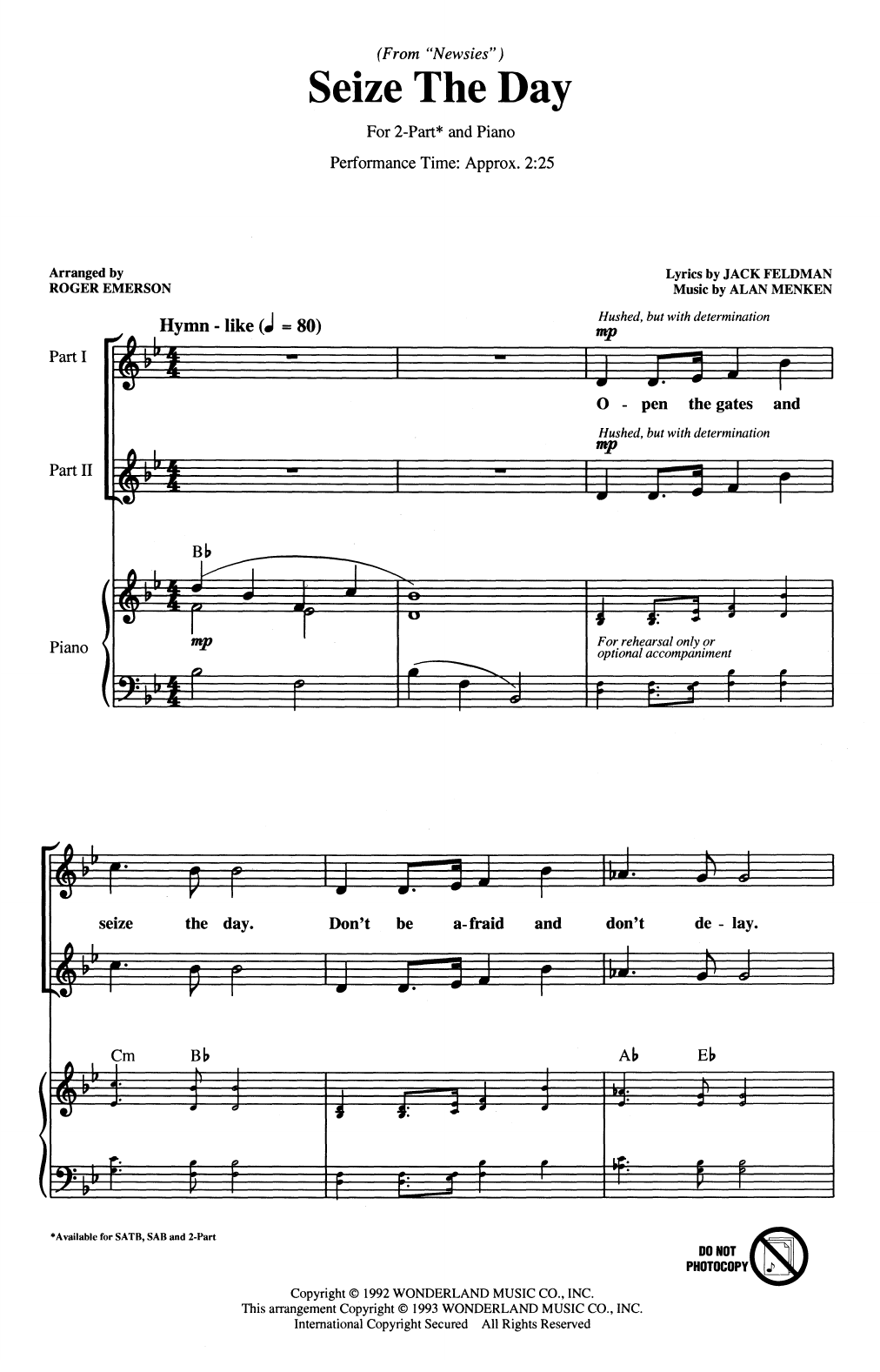 Produktbild zu: Seize The Day (from Newsies) (arr. Roger Emerson)