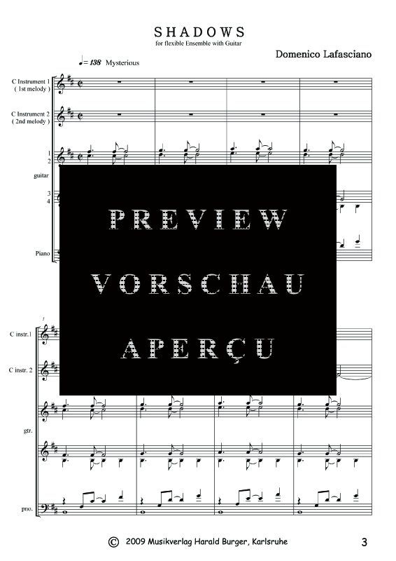 Produktgalerie: Seite 6 von 11 Shadows (Partitur), , Gemischtes Ensemble 2 Instrumente in C, 4 Gitarren und Klavier