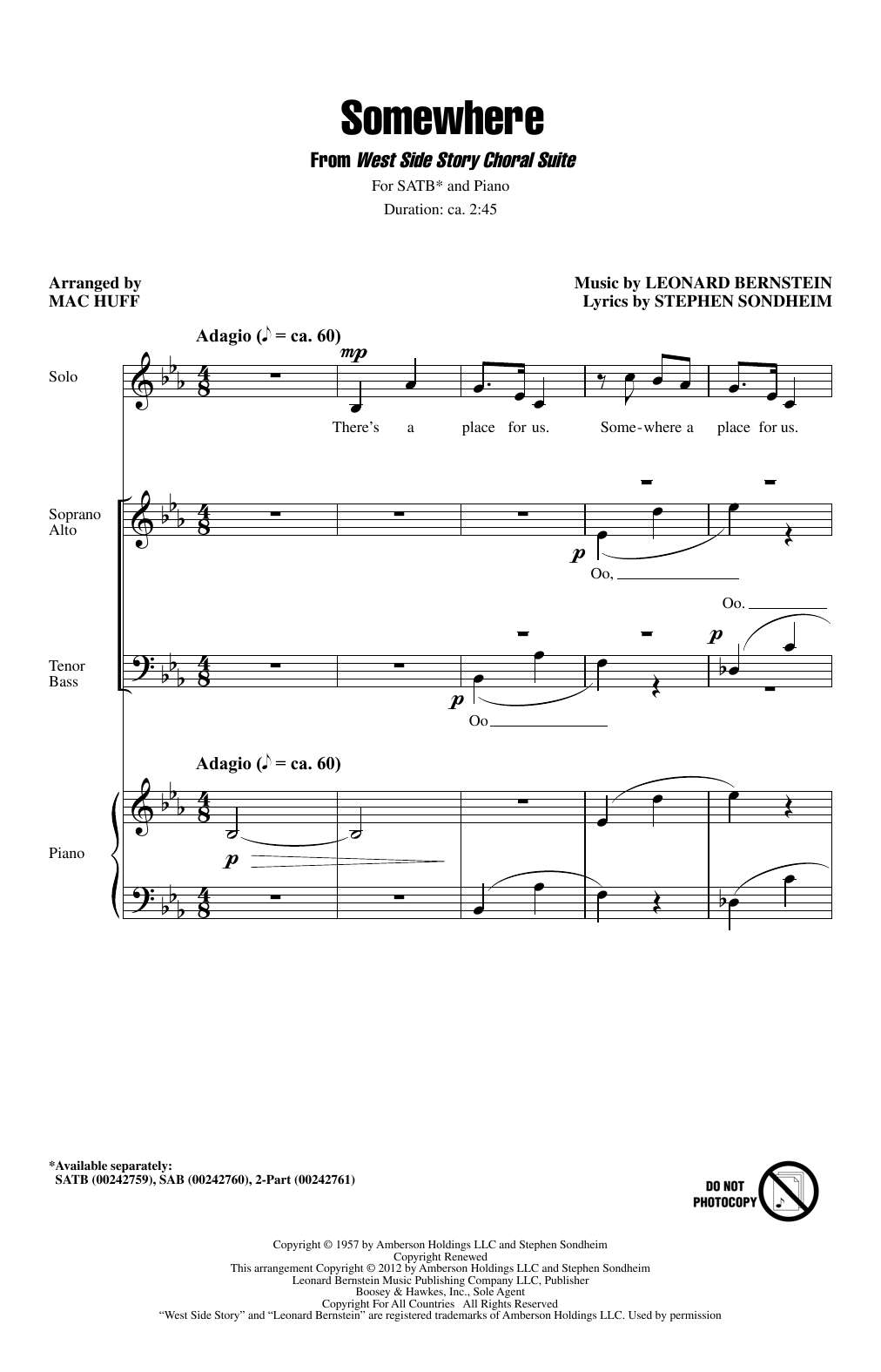 Produktgalerie: Seite 1 von 1 Somewhere (from West Side Story) (arr. Mac Huff), Leonard Bernstein, Chor