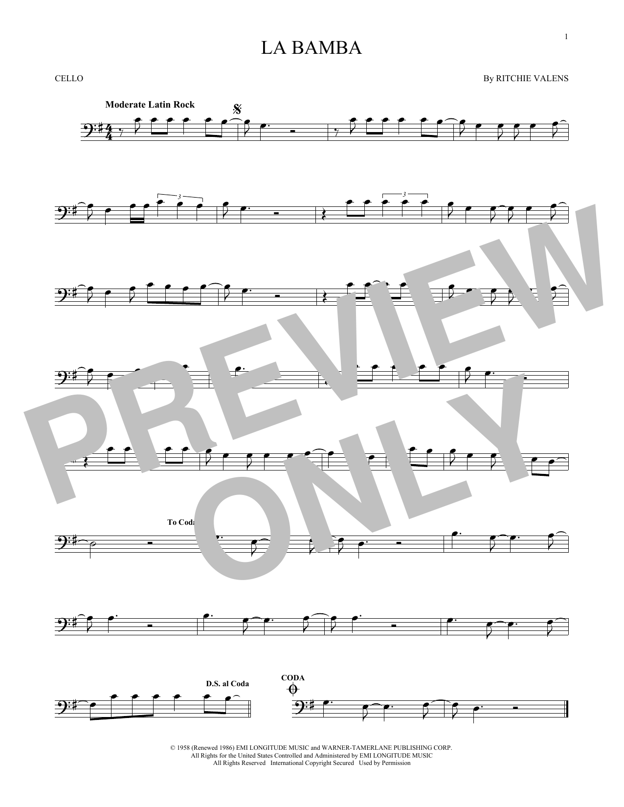 Produktgalerie: Seite 1 von 1 La Bamba, Ritchie Valens, Violoncello