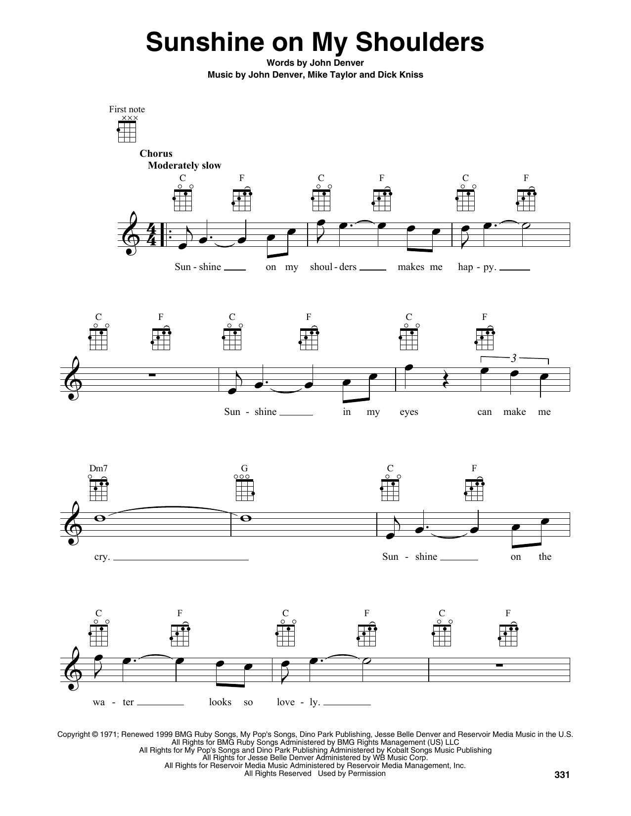 Produktgalerie: Seite 1 von 1 Sunshine On My Shoulders, John Denver, Ukulele