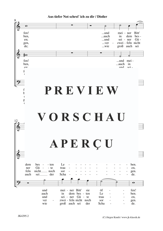 Product gallery: Page 3 of 5 Aus tiefer Not schrei´ ich zu dir (Der Jahrkreis, Op.5, Nr.37), , Mixed Choir 3-Part Sam