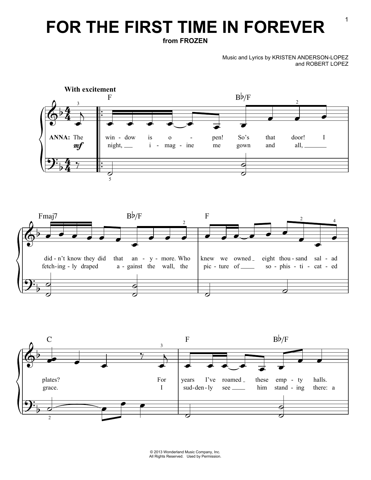 Produktgalerie: Seite 1 von 1 For The First Time In Forever (from Frozen), Kristen Bell & Idina Menzel, Klavier