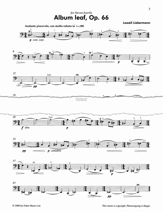 gallery: Album Leaf, Op.66, Lowell Liebermann, Klavier, Violoncello