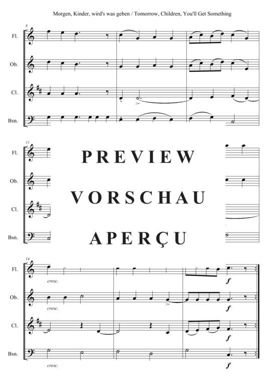 Produktgalerie: Seite 3 von 3 Morgen, Kinder, wird´s was geben , , (Holzbläser Quartett)