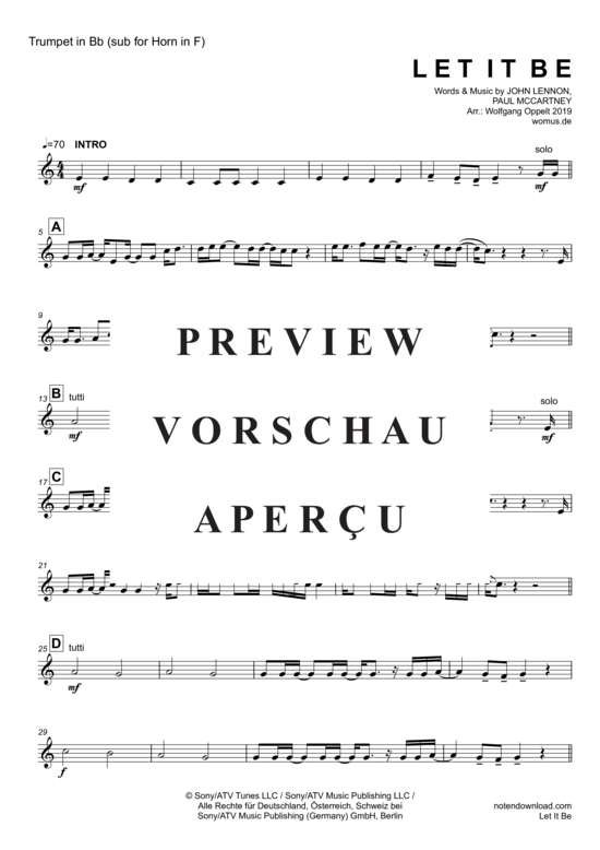 Produktgalerie: Seite 18 von 19 Let It Be , Beatles, The, (Blechbläser Quintett)