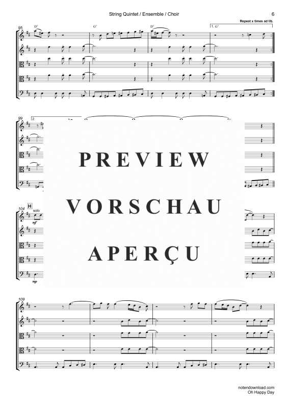 gallery: Oh Happy Day, Edwin Hawkins Singers, Strings quintet/ensemble/choir - electric bass with chords and drum set opt.