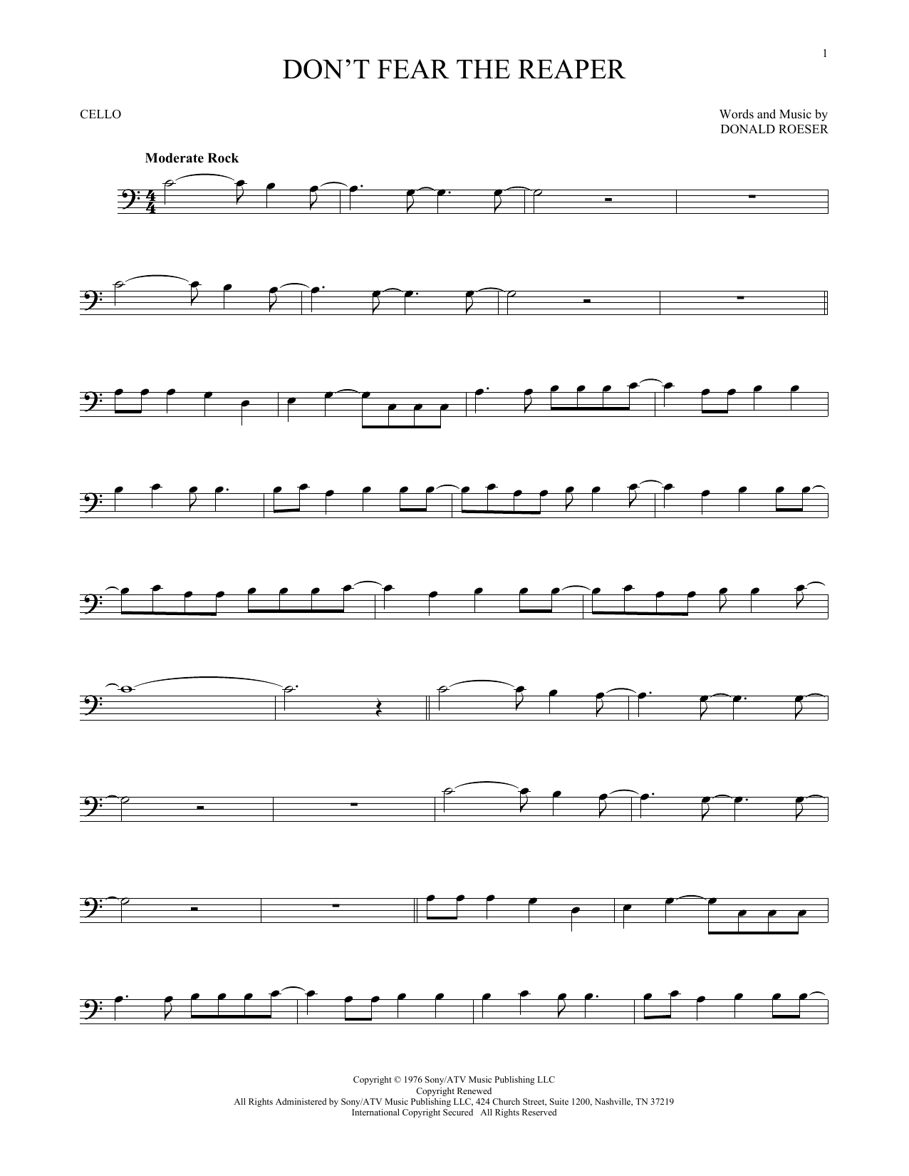 Produktgalerie: Seite 1 von 1 Don't Fear The Reaper, Blue Oyster Cult, Violoncello