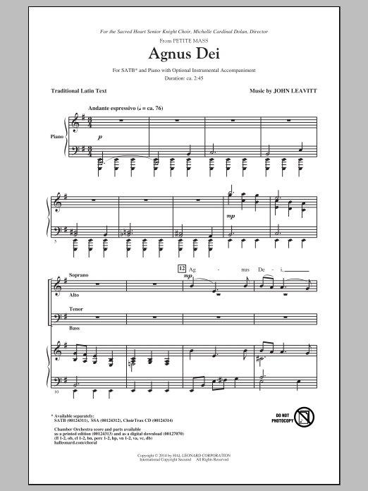 Product gallery: Page 1 of 1 Agnus Dei (from Petite Mass), John Leavitt