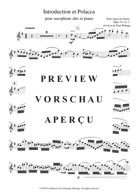 Product gallery: Page 16 of 19 Introduction et Polacca Opus 15, no. 2 , , (alto/baritone saxophone + piano)