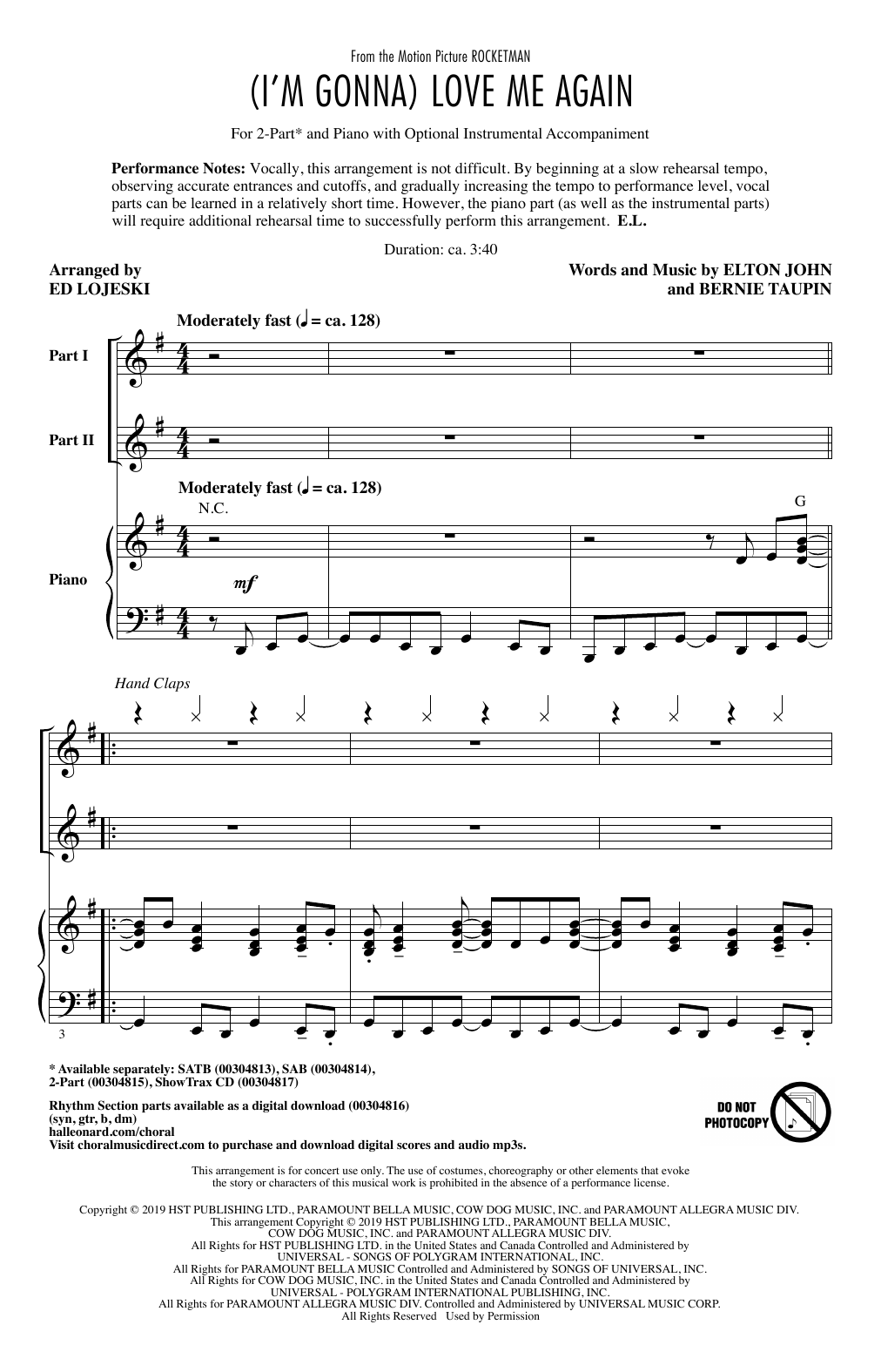 Product picture to: (I'm Gonna) Love Me Again (from Rocketman) (arr. Ed Lojeski)
