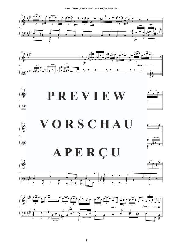 Produktgalerie: Seite 4 von 8 Piano Suite No.7 (Partita) in A-Dur BWV 832, , Klavier Solo