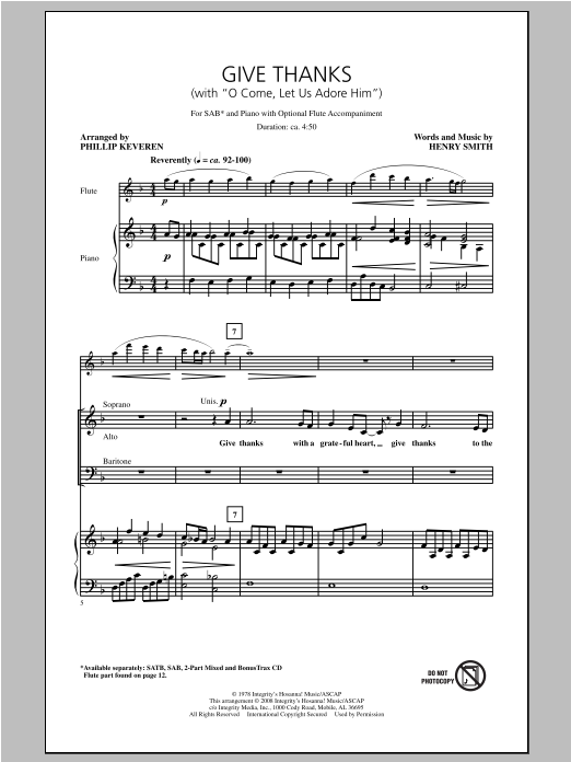 Product picture to: Give Thanks (with O Come Let Us Adore Him) (arr. Phillip Keveren)