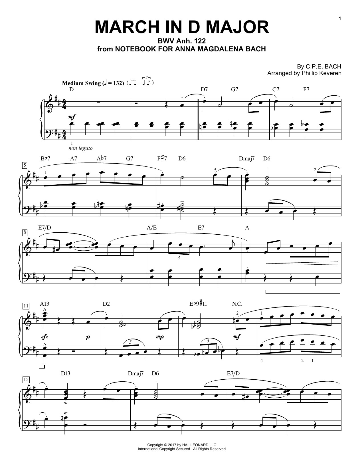 Produktgalerie: Seite 1 von 1 March In D Major, BWV Anh. 122 [Jazz version] (arr. Phillip Keveren), Johann Sebastian Bach, Klavier