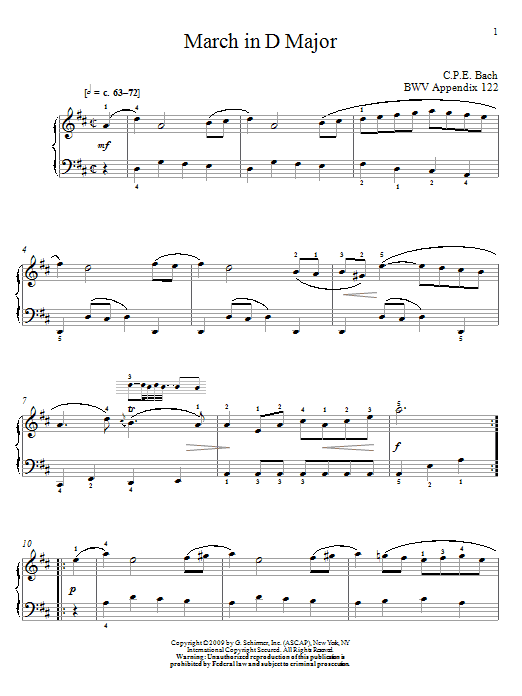 Produktgalerie: Seite 1 von 1 March In D Major, BWV App. 122, Johann Sebastian Bach, Klavier