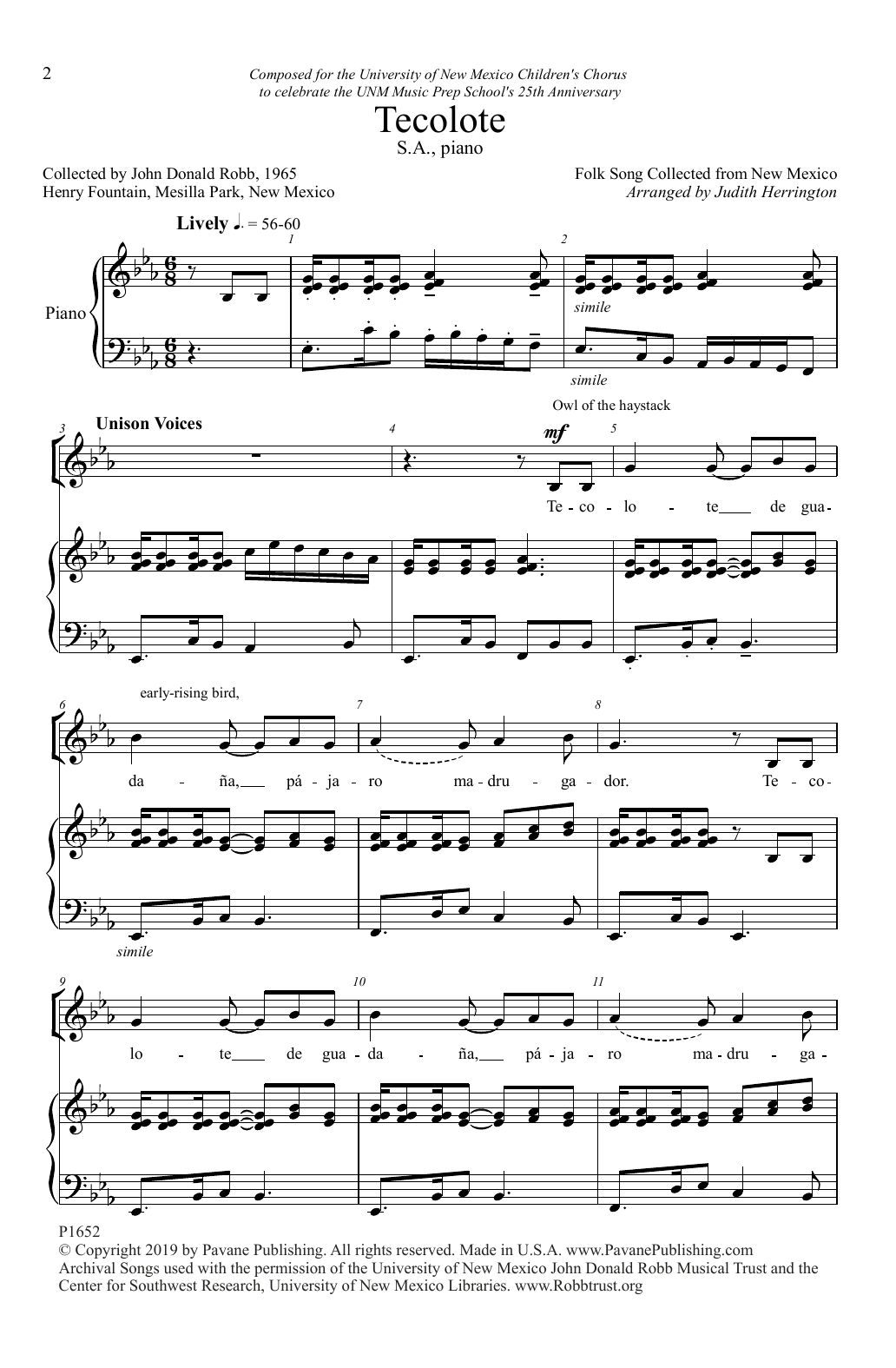 Produktbild zu: Tecolote (arr. Judith Herrington)