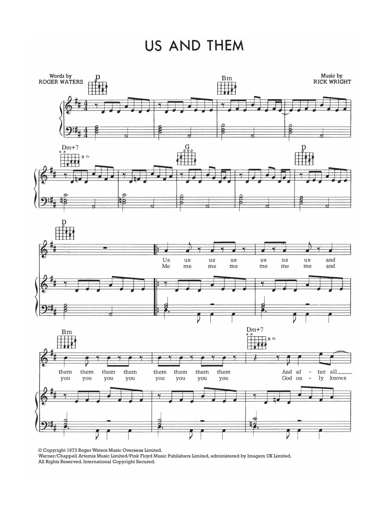Produktgalerie: Seite 1 von 1 Us And Them, Pink Floyd, Gesang, Gitarre, Klavier
