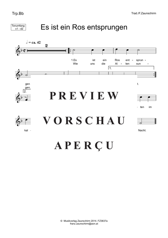 Produktgalerie: Seite 3 von 4 Es ist ein Ros entsprungen , , (Trompete in B + Klavier/Orgel)