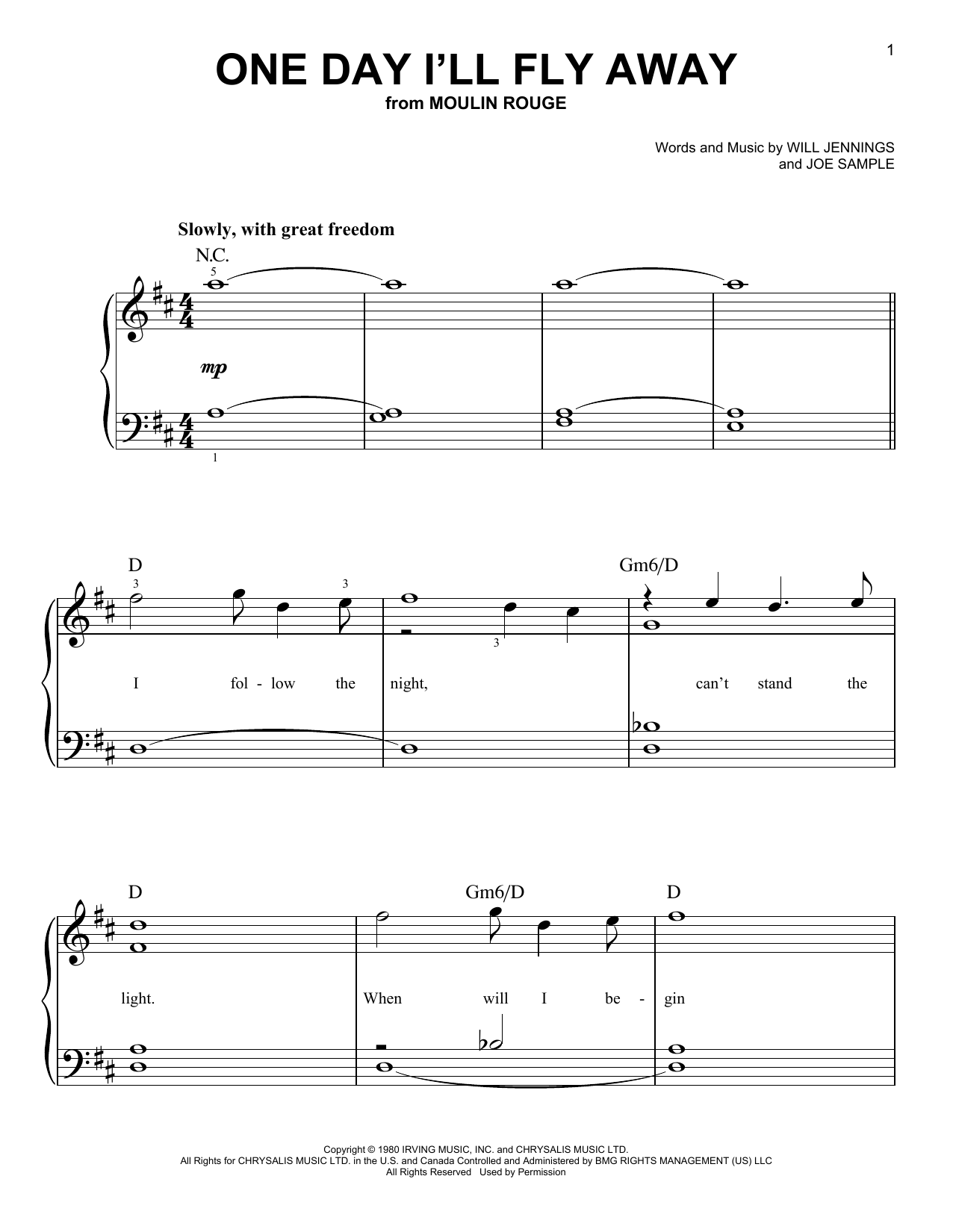 Produktgalerie: Seite 1 von 1 One Day I'll Fly Away (from Moulin Rouge), Nicole Kidman, Klavier