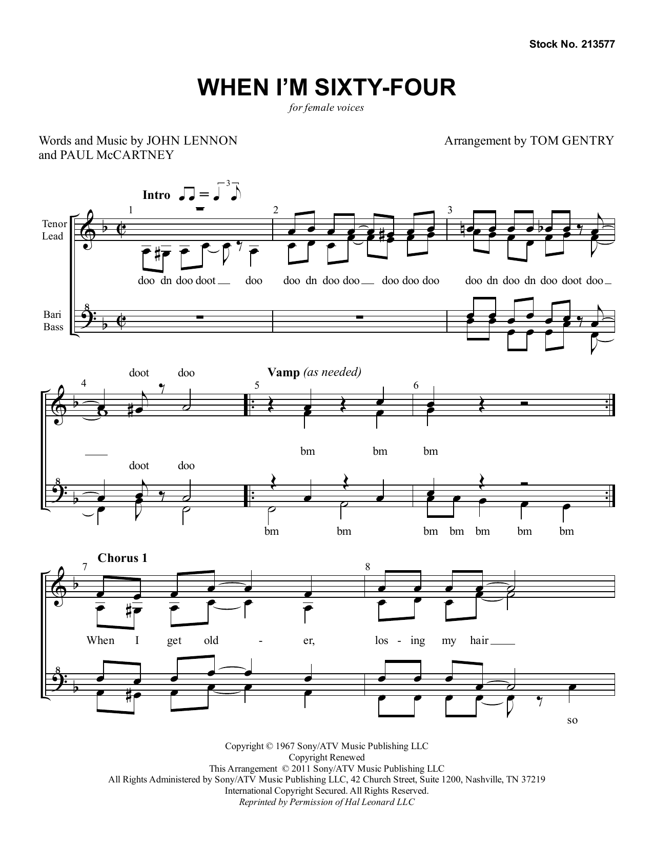 Product gallery: Page 1 of 1 When I'm Sixty-Four (arr. Tom Gentry), The Beatles
