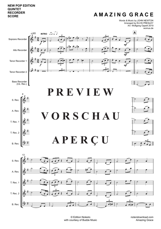 Product gallery: Page 2 of 10 Amazing Grace (Blockflöten Quintett/Ensemble SATTB(Cb) , Presley, Elvis, )