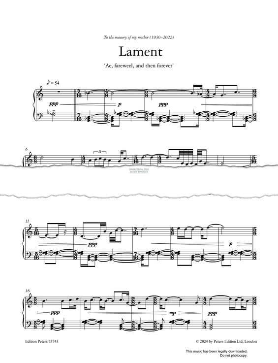 Produktgalerie: Seite 1 von 1 Lament (‘Ae, fareweel, and then forever’), James Dillon, Klavier