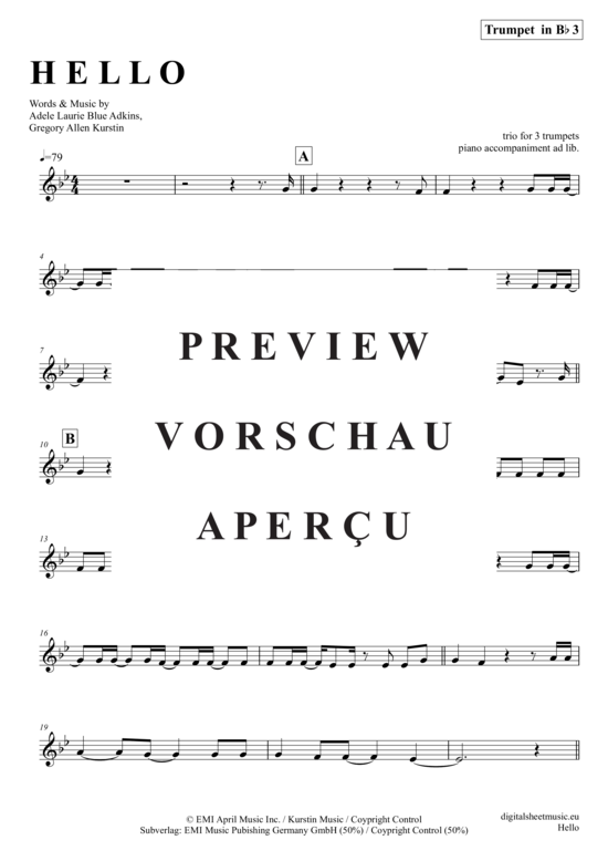 Produktgalerie: Seite 13 von 18 Hello , Adele, (Trompeten Trio + Klavier)