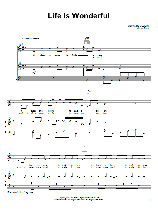 Produktgalerie: Seite 1 von 1 Life Is Wonderful, Jason Mraz, Gesang, Gitarre, Klavier