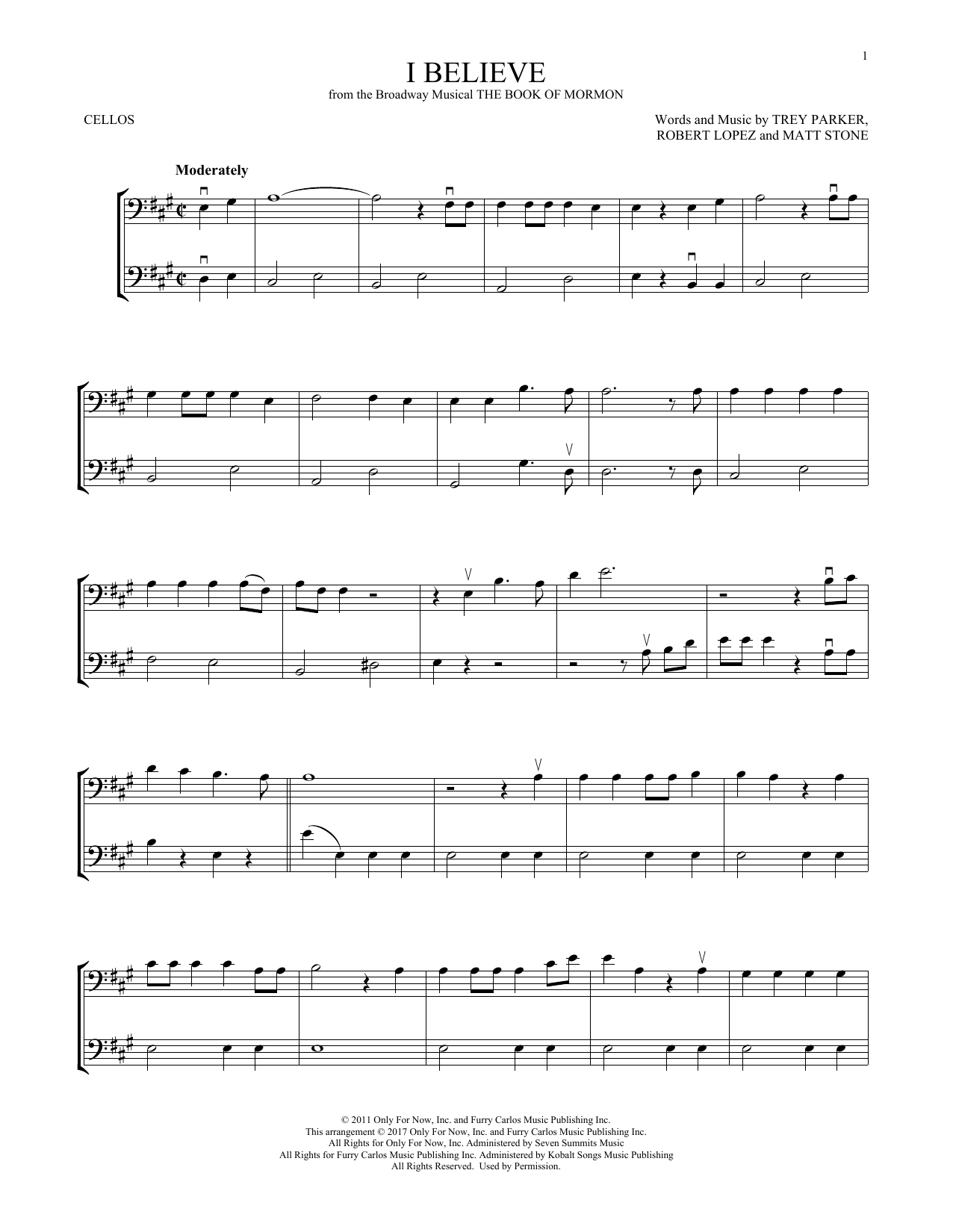 Produktgalerie: Seite 1 von 1 I Believe, Trey Parker, Matt Stone & Robert Lopez, Violoncello