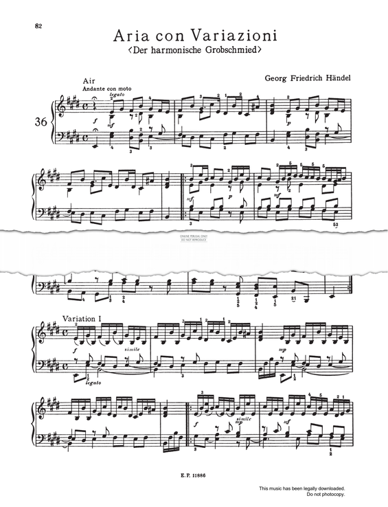 Produktgalerie: Seite 1 von 1 The Harmonious Blacksmith (Air with Variations in E Major from Suite No.5 HWV 430), George Frideric Handel, Klavier