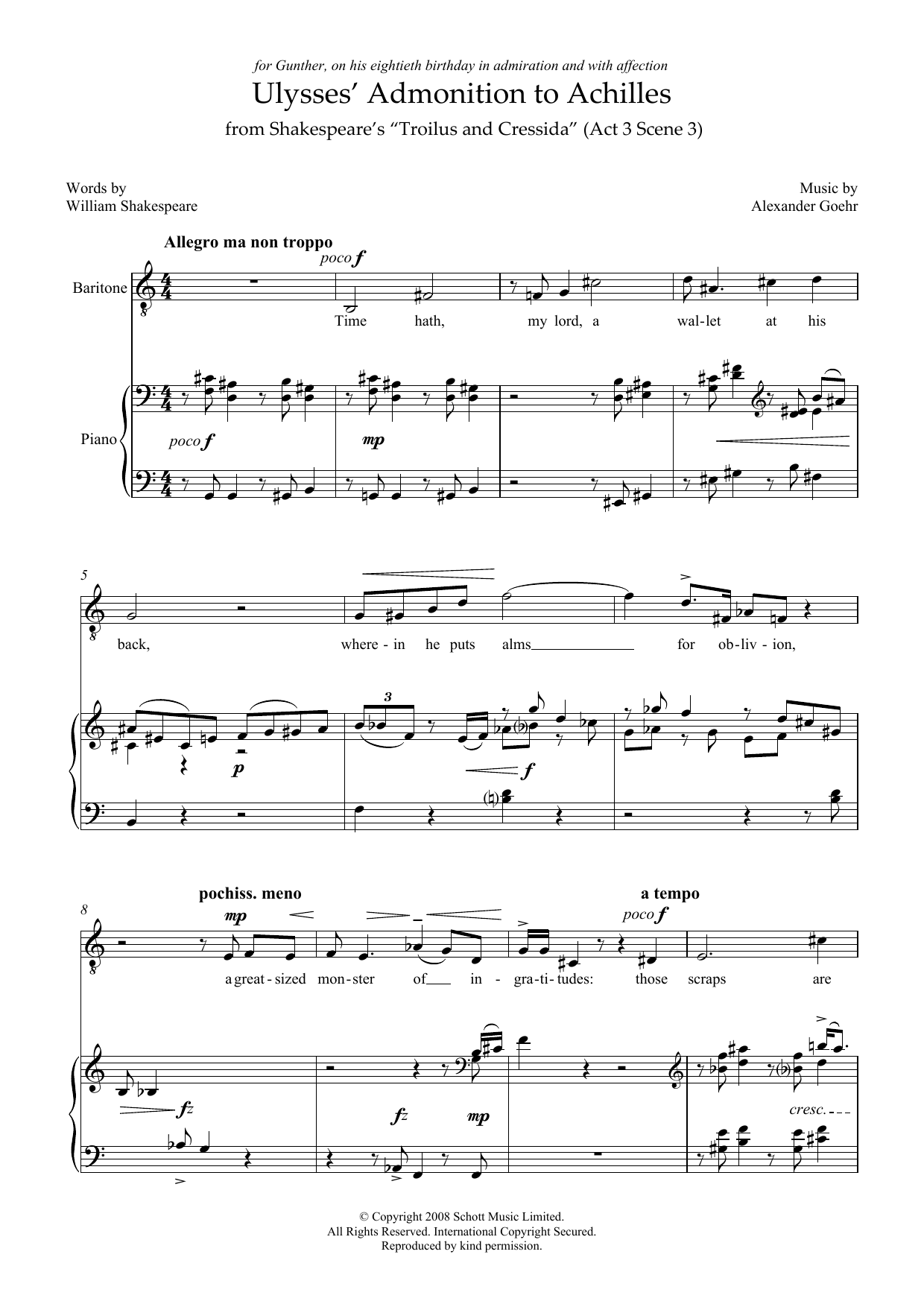 Product picture to: Ulysses' Admonition to Achilles (for baritone and piano)