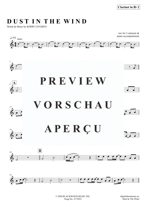 Product gallery: Page 11 of 11 Dust In The Wind, Kansas, (clarinet trio + piano)