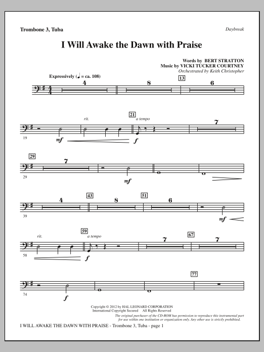 Product picture to: I Will Awake The Dawn With Praise - Trombone 3/Tuba