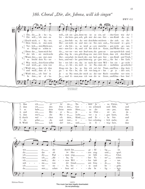 Product picture to: Choral 'Dir, dir, Jehova, will ich singen' BWV 452 (from 'The Anna Magdalena Notebook 1725')