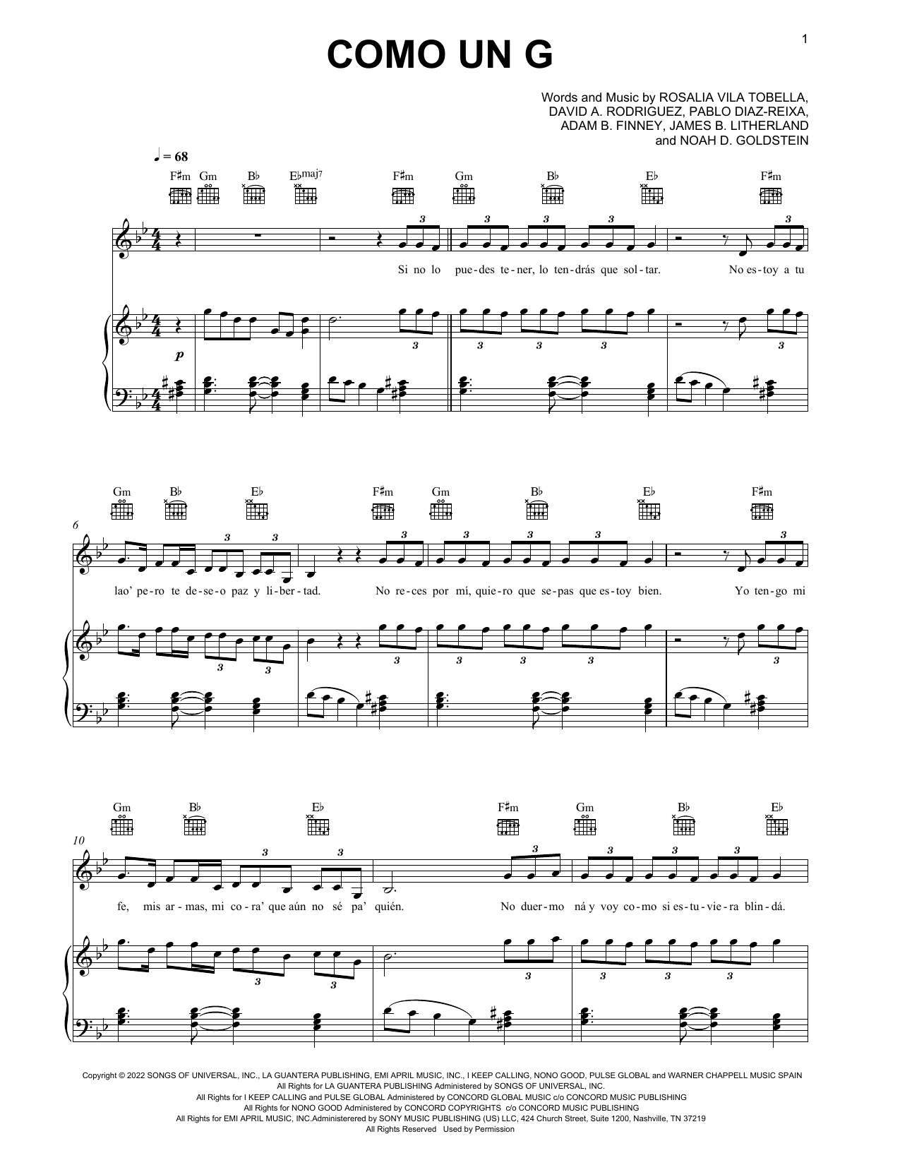 Produktgalerie: Seite 1 von 1 Como un g, Rosalía, Gesang, Gitarre, Klavier