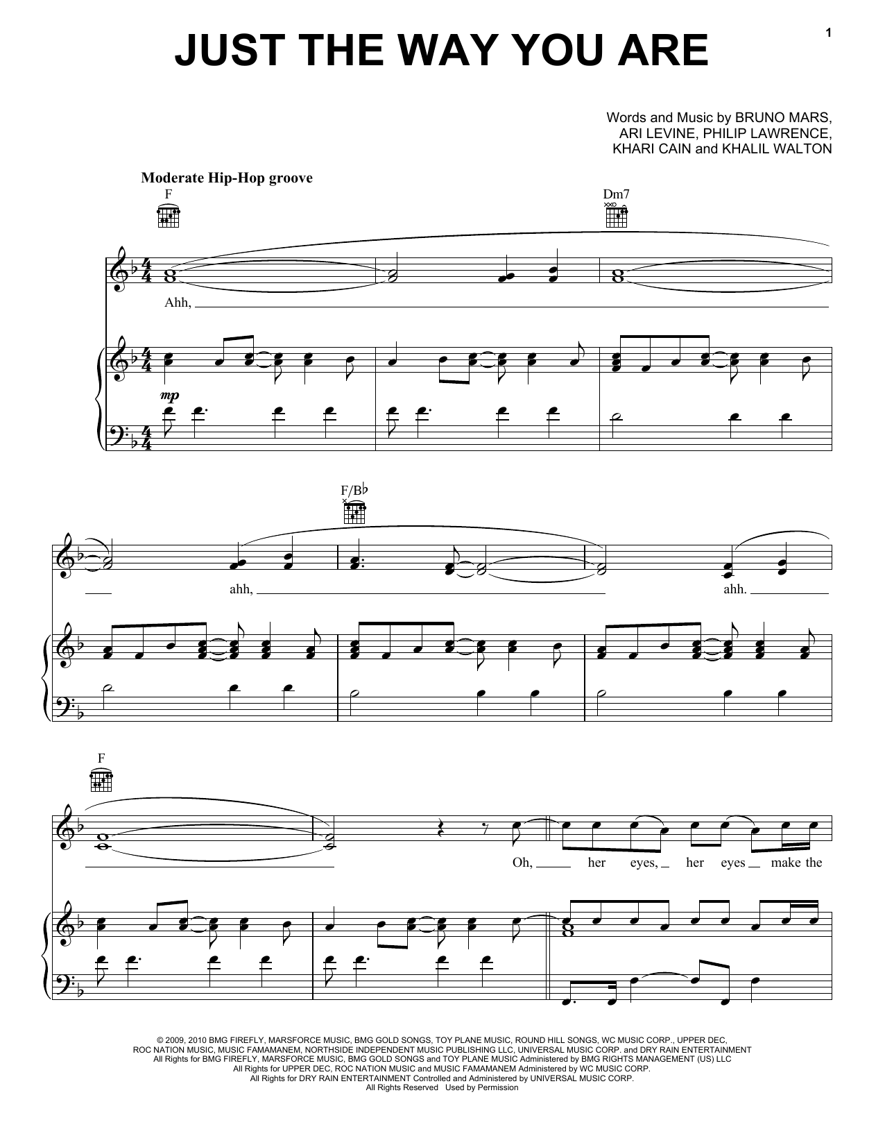 Produktgalerie: Seite 1 von 1 Just The Way You Are, Bruno Mars, Gesang, Gitarre, Klavier