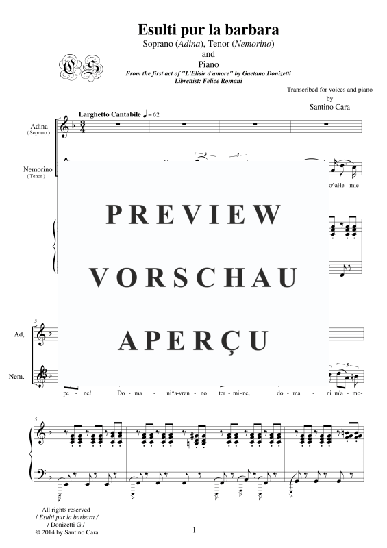 Produktgalerie: Seite 2 von 10 L'Elisir d'amore - Esulti pur la barbara, , Sopran, Tenor und Klavier