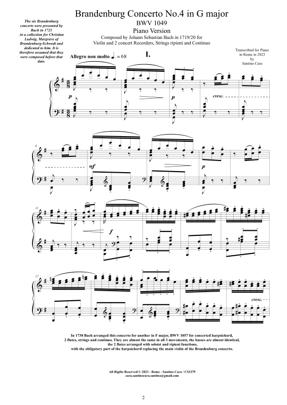 Produktbild zu: Brandenburgisches Konzert Nr. 4 G-Dur BWV 1049 - Piano VersionJohann Sebastian Bach