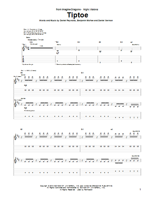 Produktgalerie: Seite 1 von 1 Tiptoe, Imagine Dragons, Gitarre