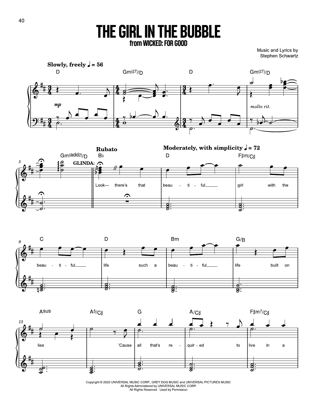 Produktgalerie: Seite 1 von 1 The Girl In The Bubble (from Wicked: For Good), Stephen Schwartz