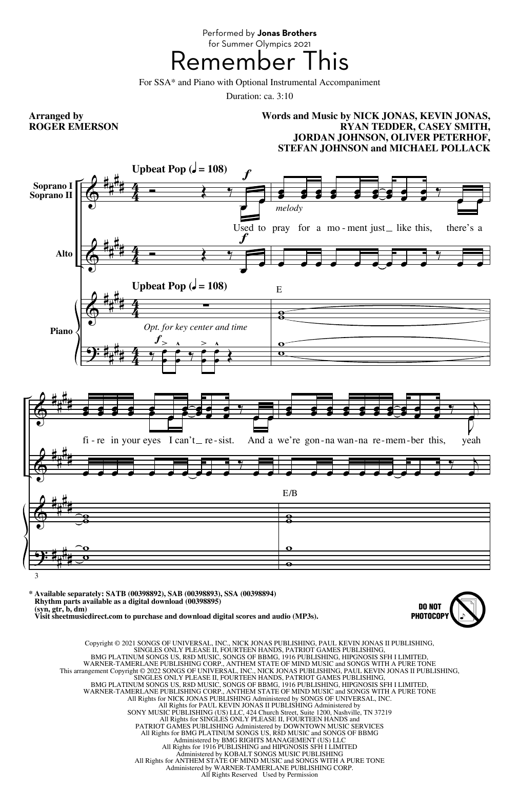 Product gallery: Page 1 of 1 Remember This (arr. Roger Emerson), Jonas Brothers