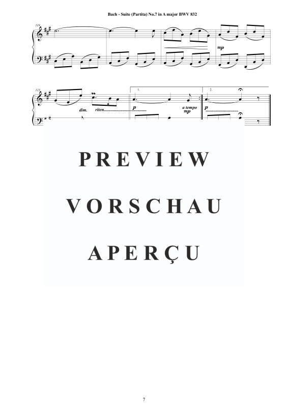 Produktgalerie: Seite 8 von 8 Piano Suite No.7 (Partita) in A-Dur BWV 832, , Klavier Solo