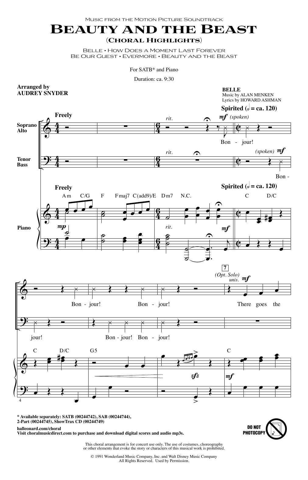 Produktbild zu: Beauty and The Beast (Choral Highlights)