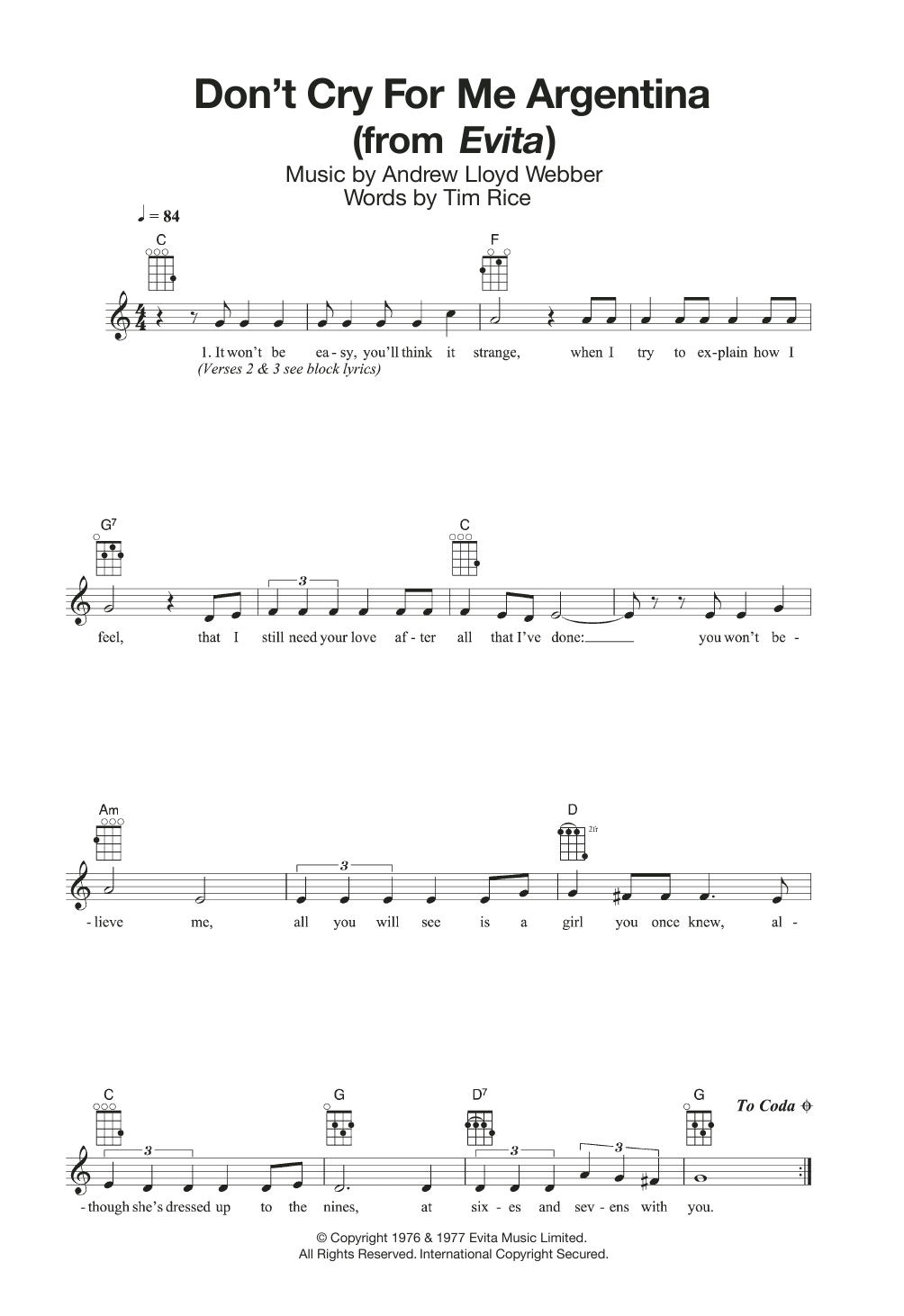 Product gallery: Page 1 of 1 Don't Cry For Me Argentina (from Evita), Madonna
