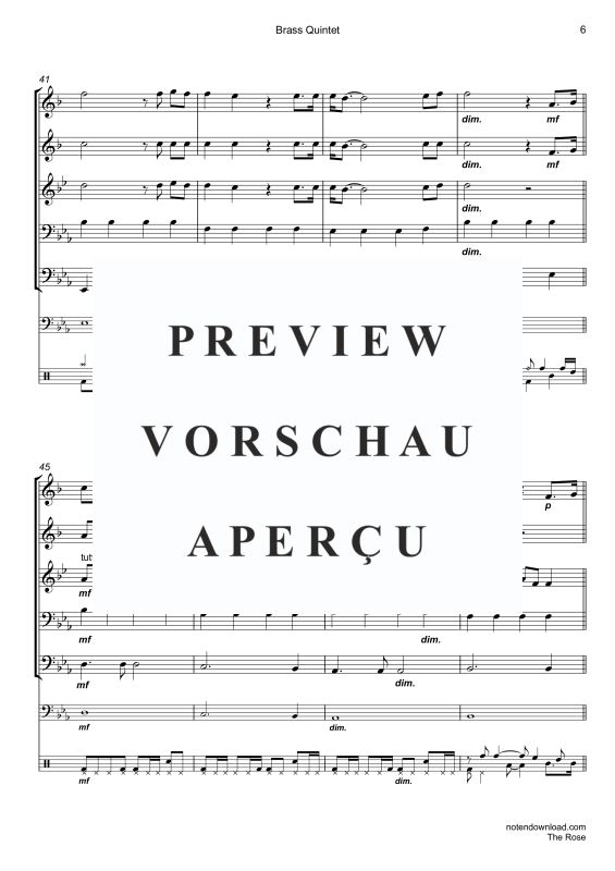 Produktgalerie: Seite 9 von 11 The Rose, Midler, Bette, Blechbläser Quintett/Ensemble/Band/Chor E- Bass & Drum Set opt.