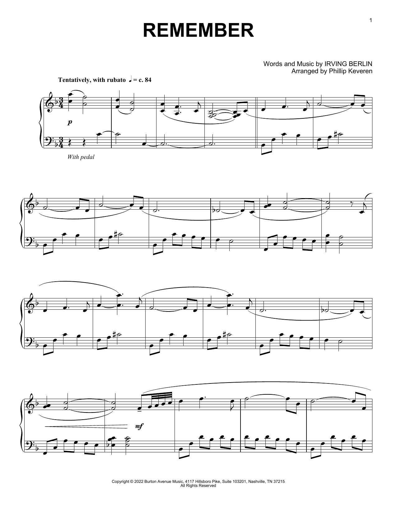Produktbild zu: Remember (arr. Phillip Keveren)