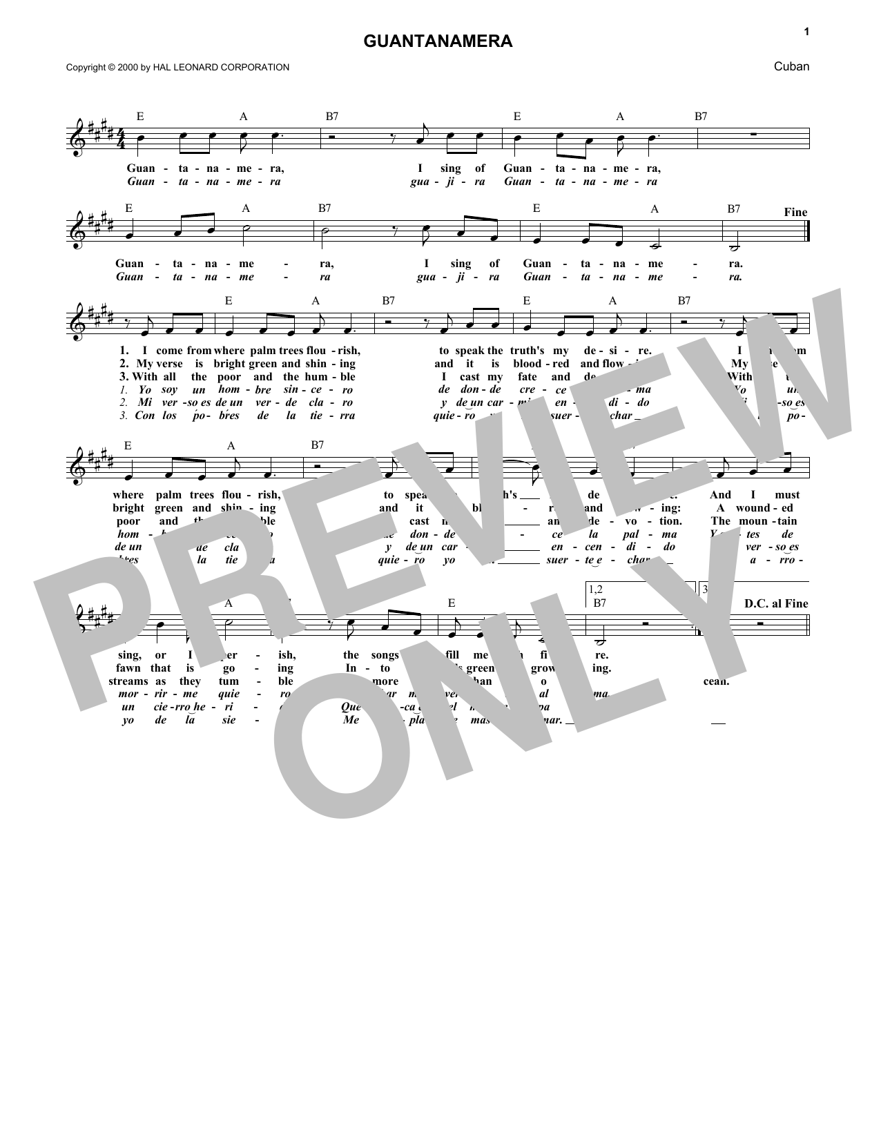 Produktgalerie: Seite 1 von 1 Guantanamera, Cuban Folksong, Melodieinstrument