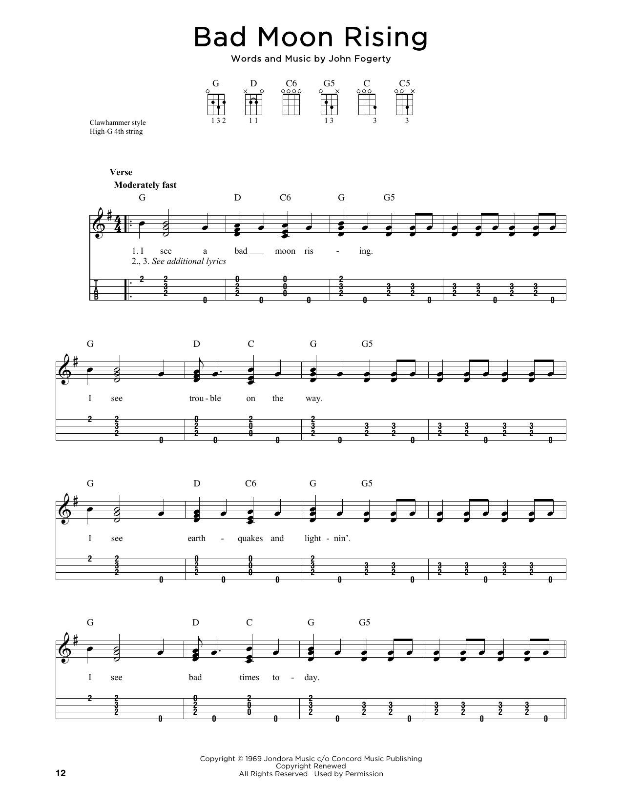 Product gallery: Page 1 of 1 Bad Moon Rising (arr. Jim Schustedt), Creedence Clearwater Revival